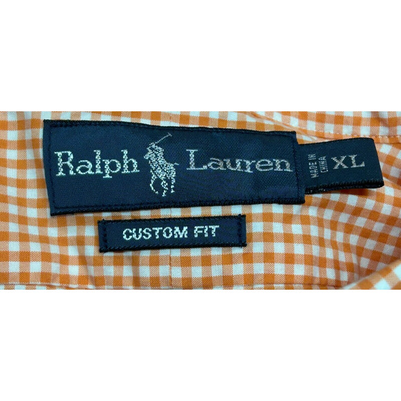 Ralph Lauren Shirt Mens XL Orange Gingham Plaid Custom Fit Long Sleeve - Picture 5 of 8
